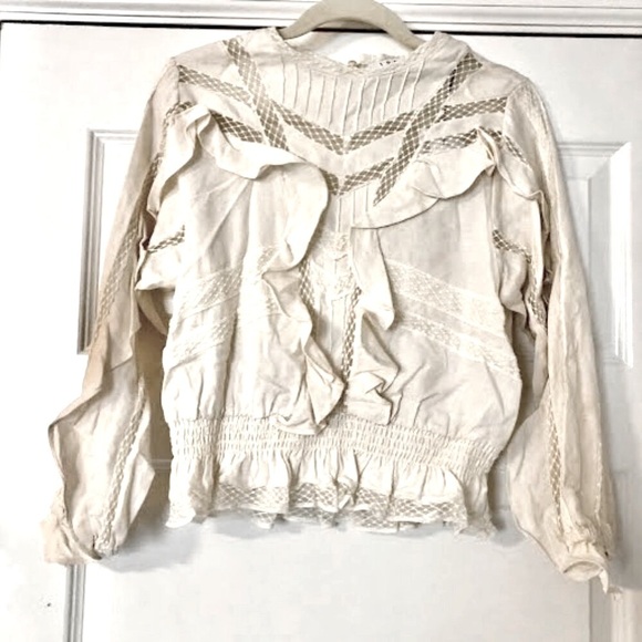 NWT IRO Paris Nea Blouse Ruffle Lace Trim Ecru XS Made in France MSRP $375 - Picture 4 of 6